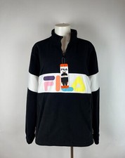 NEW FILA Women's Black half zip collared Streetwear LOGO Fleece Sweater XXL