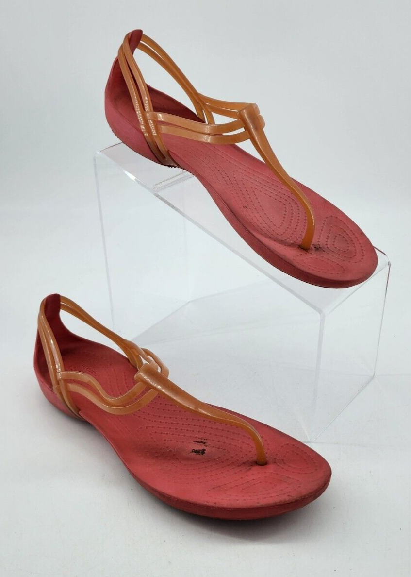 Crocs Isabella Sandals Pink/Orange Jelly T Strap Strappy Slip On