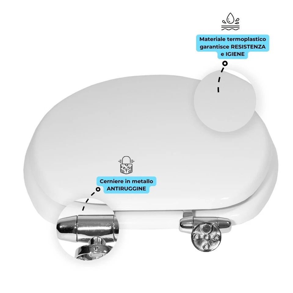 Sedile Wc Copri Water Universale Frizionato Bianco MDF Chiusura Rallentata - Immagine 4 di 4