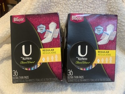 U by Kotex Cleanwear Regular Ultra Thin Pads - 36 ct - Lot of 2 - 72 pads