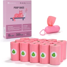 Biodegradable Pink Dog Poo Bags Lavender Scent with Dispenser - 300 Large Poop B