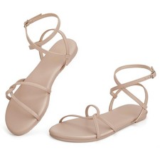 Women's Flat Sandals, Strappy Cross Lace Up Ankle Strap Summer Dressy Beach S...