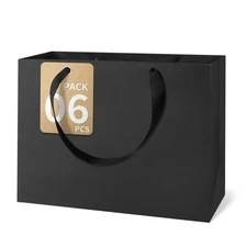 Black Gift Bags With Handles 6 Pcs, 12.5x4.5x11 Inch Sturdy Kraft Paper Gift ...