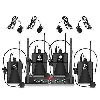 Debra Audio Pro UHF 4-Kanal kabelloses Mikrofonsystem, kabelloses Lavalier & Headset