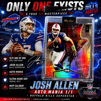 2024 JOSH ALLEN  1/1   RARE SHORT RUN   EAGLE FOIL DESIGN   WILD CARD AUTO MANIA