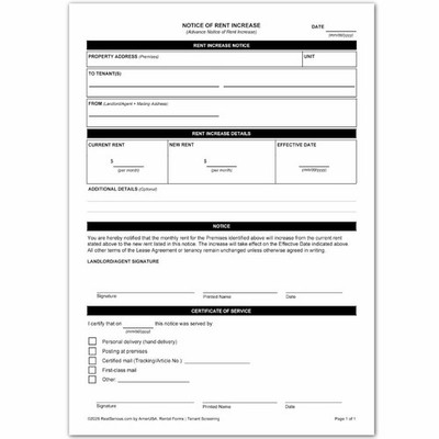 Rent Increase Notice 30/60 Day   Landlord Rental Form Letter to Raise Rent