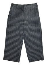 Eileen Fisher Delave Crop Pants Sz S Grey White Pinstripe Wide Leg Organic Linen