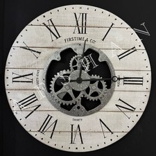 24” Round Wooden Wall Clock Industrial Style Living Room Large Round wood Clock