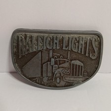 1970s Vintage Raleigh Lights Semi Truck Trucker Metal Silver Color Belt Buckle