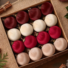 16Pcs Velvet Christmas Tree Ornaments - Red and Brown 3.15" Decor