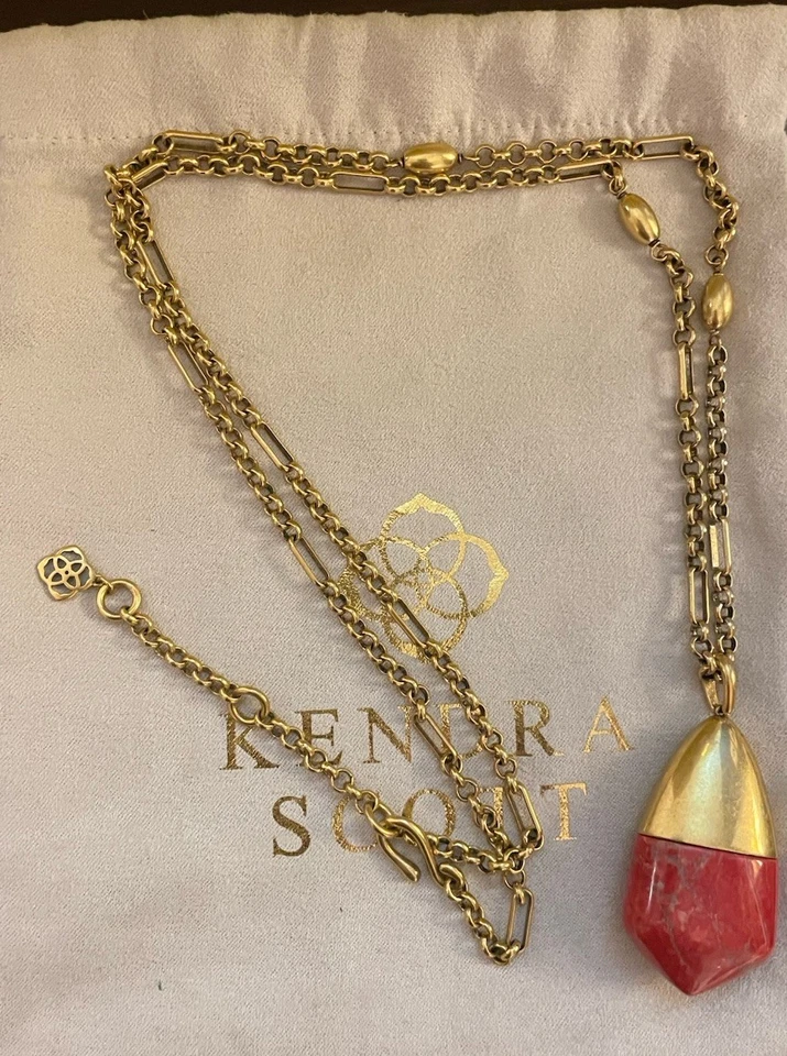 KENDRA SCOTT Freida Oxidized 14K Goldplated Pendant Necklace Burnt Sienna Howlit - Image 2 of 4