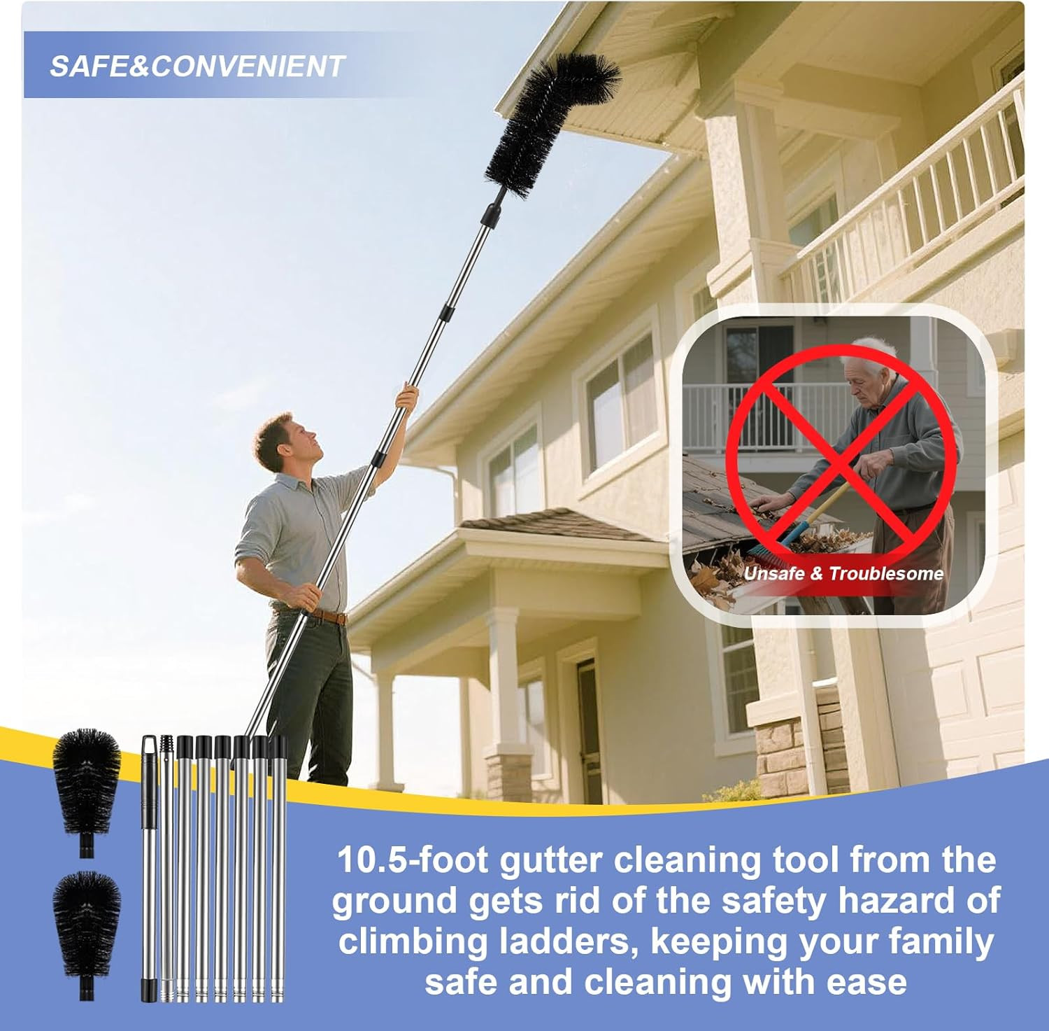 Herramientas de limpieza de canaletas para el suelo 10,5 pies limpiador ajustable cepillo de nailon flexible