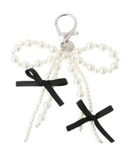 Maison de Fleur Double Ribbon Charm Black Resin Pearl Brass Keychain