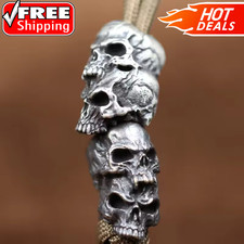 Double Layer Skull Head Brass Knife Bead EDC Paracord Lanyard DIY Charm Pendant