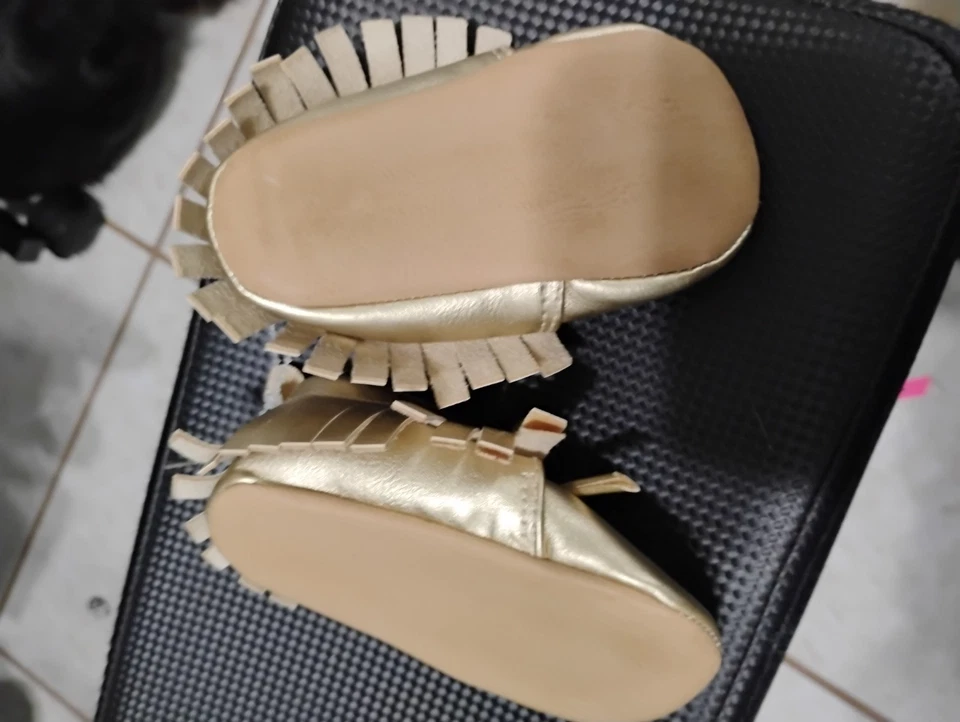 Sandalias mocasín doradas azul marino antiguas talla 3 Foto 2 de 2