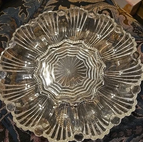 Vintage Anchor Hocking Indiana Clear Glass Deviled Egg Shellfish Platter Tray