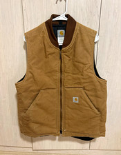 Carhartt Men's Brown Quilted Lined Zip Vest w/ Pockets Size M Regular