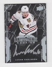 2020-21 UD BLACK HOCKEY LUSTROUS RC AUTOGRAPH 262/299 LUCAS CARLSSON BLACKHAWKS