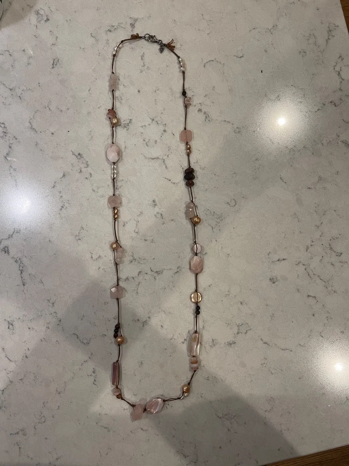 SILPADA RETIRADO Collar Cuarzo Rosa, Collar Tejido con Piedras Rosa/Doradas Foto 4 de 4