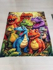Smiling Dinosaur Print Soft Flannel Throw Blanket SUPER SOFT