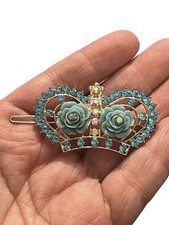 Blue Teal Crystal Rhinestones Crown Hair Clip 2.5