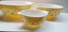 Vintage Pyrex Shenandoah Cinderella Mixing Bowls, 3 pc Nesting Set 441 443 444