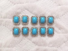 Vintage Silver Tone 1" Faux Crushed Turquoise Button Covers 10 pieces Western