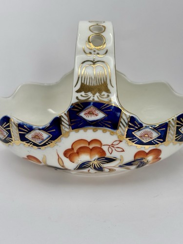 Vintage Imari Porzellan Korb mit Henkeln handbemalt blau, orange & gold - Bild 2 von 9