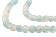 Speckled Blue Recycled Glass Beads 7mm Ghana African Sea Glass Round Handmade