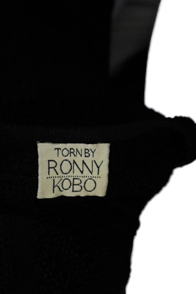 Suéter Torn by Ronny Kobo Mujer Tejido Cuello Redondo Mangas Cortas Negro Talla Pequeña Foto 4 de 4