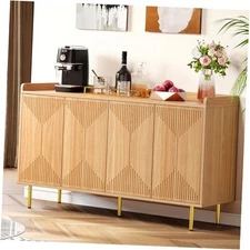  Sideboard Buffet Cabinet, Modern Kitchen Storage Natural With Rebound Doors
