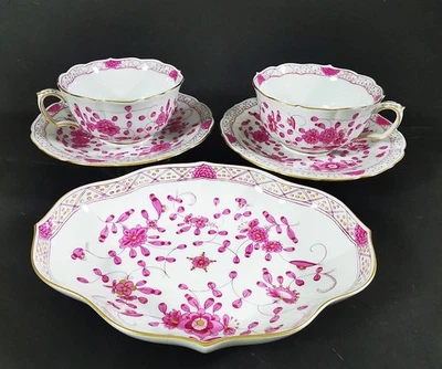 Meissen 2 Teetassen Teegedecke und Schale reiche Indische Malerei purpur 1.Wahl - Bild 1 von 4