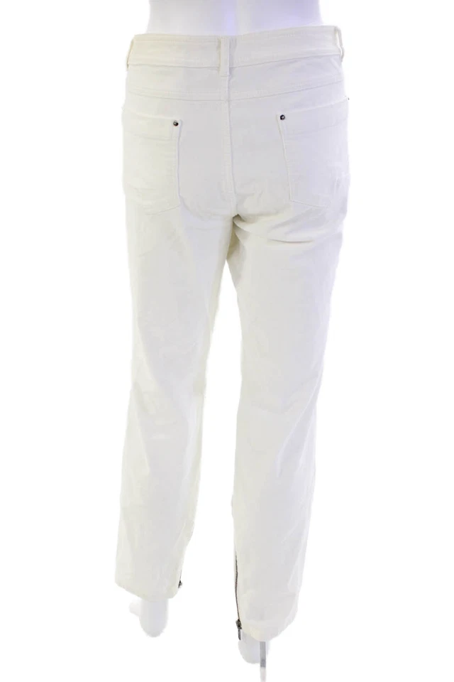 Pantalones rectos Rachel Zoe para mujer de algodón de pana tiro alto con cremallera al tobillo blancos talla 30 Foto 3 de 4