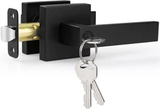 Estmoon Entry Door Handle Black Door Knob with Lock and Key Entrance Front Door
