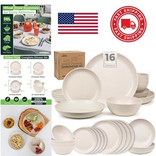 Eco Friendly Wheat Straw Dinnerware Set 16 Pieces for Camping and Outdoors