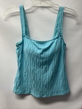 Lauren Ralph Lauren Separates Lightly Padded Tankini Swim Top Aqua Stretch Sz 12