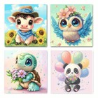 4pcs Cow, Owl, Turtle & Panda, Vibrant   Wall Art  Canvas Unframed/Framed