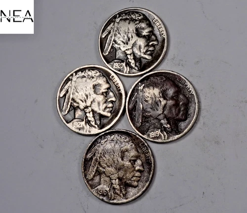 1916+1919-S+1920+1921 Buffalo Nickel Set/Lot ~ Fine/VF ~ 4 Coins ~ ZBL55