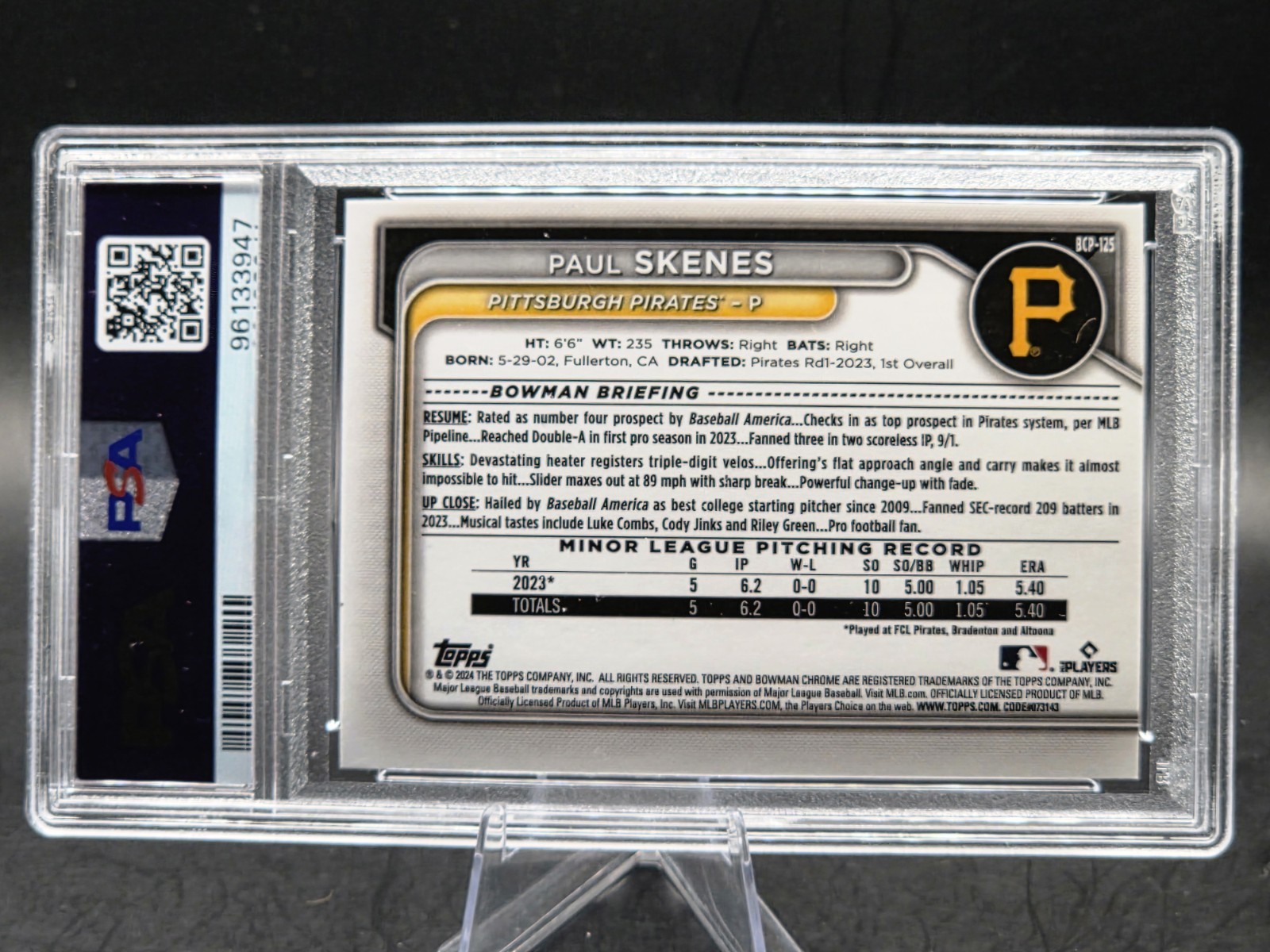 PSA 10 2024 Bowman Paul Skenes Chrome Prospects #BCP-125 Pirates GEM MINT view 2