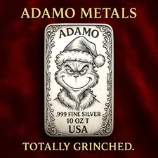 10 oz Silver Art Bar 999 - The Grinch - Exclusive Limited Edition - Adamo Metals