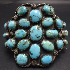 Old TURQUOISE Hand Stamped Sterling Silver Cuff BRACELET Vintage PAWN c1950s