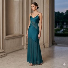 French Connection Maxi Dress 2 Teal Sheer Pan...