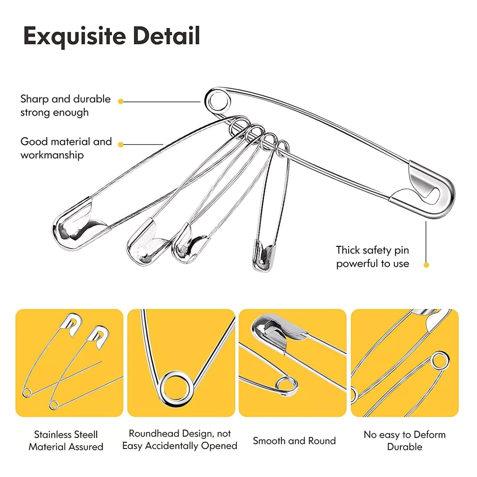 300Pcs Safety Pins Assorted 6 Size For Sewing Crafting Tailoring Clothing DIY