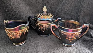 Northwood Grape and Gothic Arches 4 pc Blue Table Set  c.1914              (A)