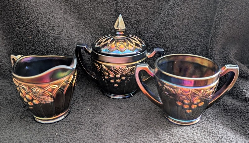 Northwood Grape and Gothic Arches 4 pc Blue Table Set  c.1914              (A)