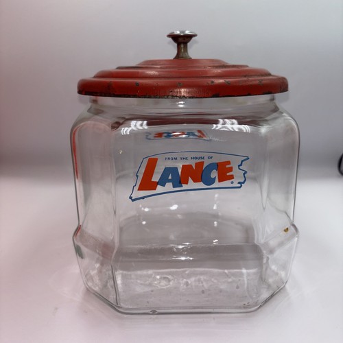 ORIGINAL• LANCE • 1960’s • GLASS  STORE COUNTER JAR • EIGHT INCHES WITH LID •