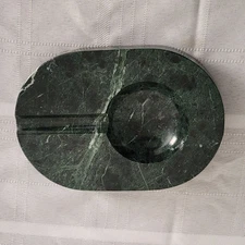 Heavy Green Granite Marble Stone Cigar Ashtray Felt Made In Taiwan Excellent 