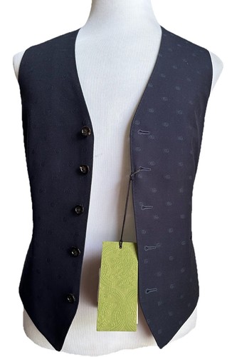 New $1300 Gucci Men GG Print Wool Vest Gilet Navy 40 US ( 50 Eu ) Italy - Picture 4 of 10