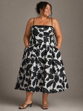 Anthropologie Maeve Black And White Jacquard Floral  Drop Waist Cocktail Dress