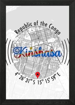 Kinshasa CONGO Karte gerahmtes Wandbild Poster Leinwanddruck Bild